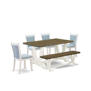 HomeStock 6-Piece Rectangle Wire Brushed Linen White Finish Solid Wood Top Dining Table with 1-Bench, 4-Chairs - 1 of 4