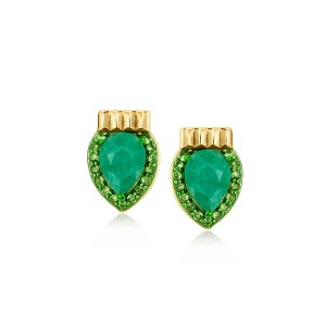 Ross-Simons 1.30 ct. t.w. Emerald Christmas Light Earrings With .10 ct. t.w. Chrome Diopsides in 18kt Gold Over Sterling - 1 of 3