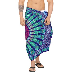 LA LEELA Men's Sarong Beach Cover Ups Wraps One Size Navy - 1 of 4