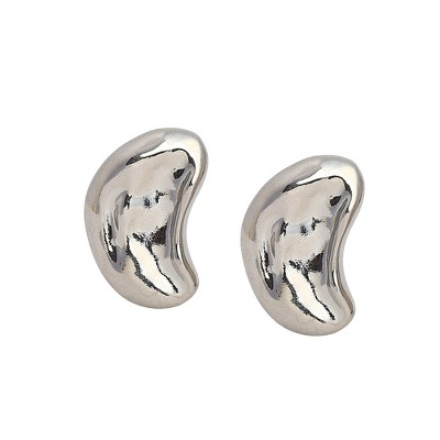 SOHI Women's Metallic Silver The Dented Bean Stud Earrings