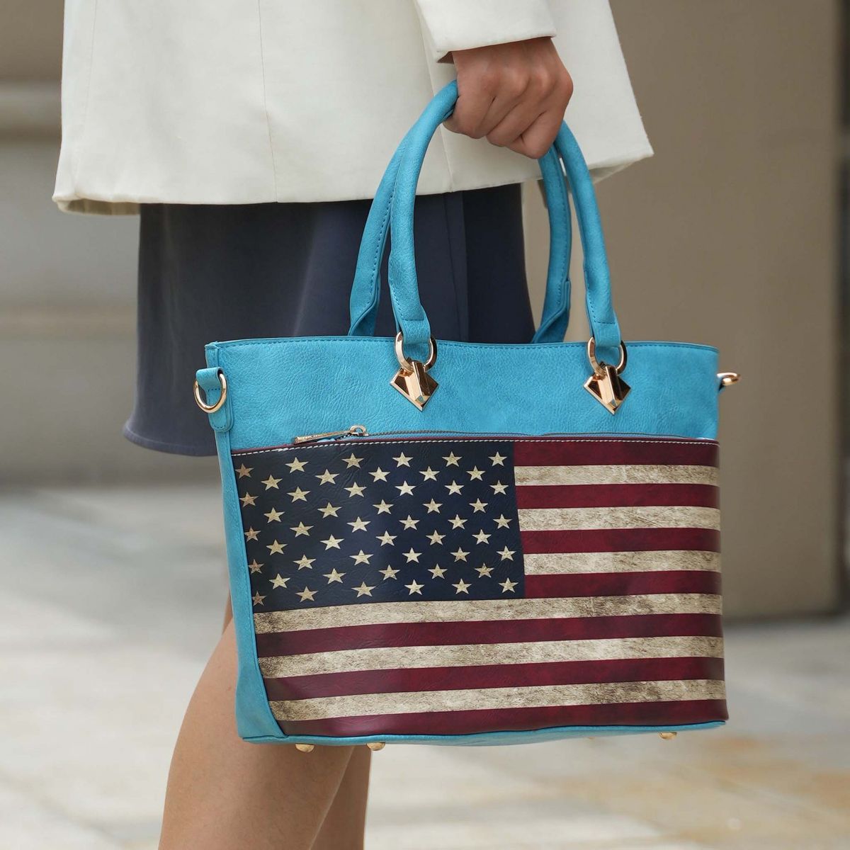 Tote Bag Patriotic Print Zip Closure, Lilian | MKF Collection by Mia K - thumbnail 3