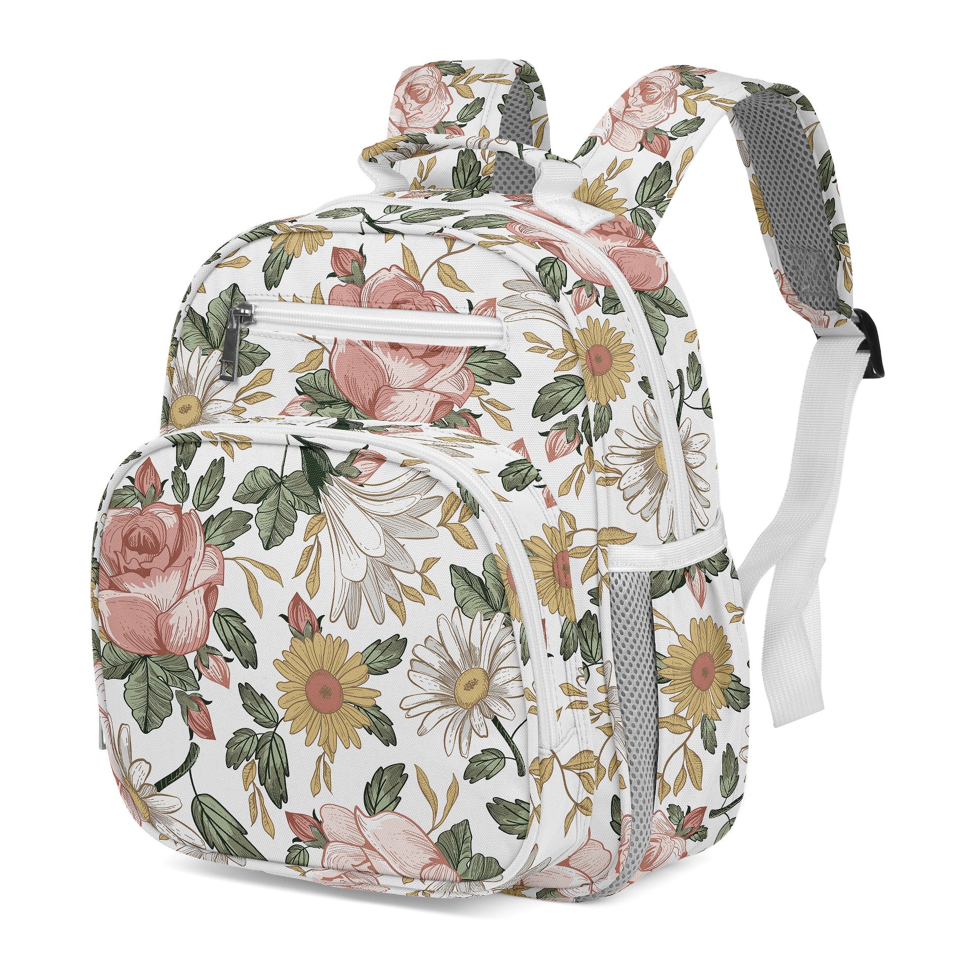 Sweet Jojo Designs Girl Small Toddler Backpack Vintage Floral Pink, Green & Yellow