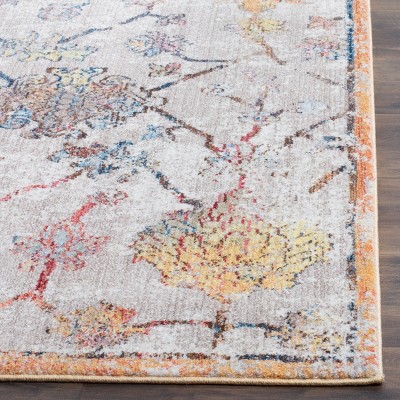 Gray and Orange Synthetic Hand-Knotted Rectangular Area Rug