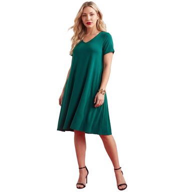 plus size green swing dress Roaman's Stretch Knit Pocket elegant plus size cocktail dresses
