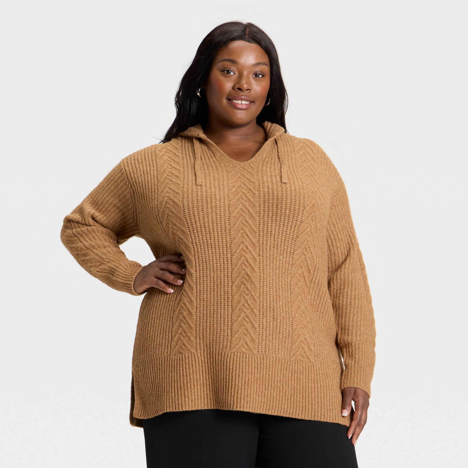 Women's Cozy Cable Hooded Tunic Sweater - Ava & Viv™