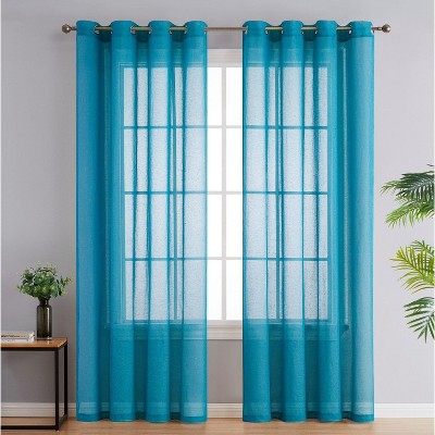 HLC.ME Sierra Burlap Flax Linen Privacy Sheer Light Filtering Window Grommet Curtains Panels, Set of 2