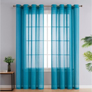 HLC.ME Sierra Burlap Flax Linen Privacy Sheer Light Filtering Window Grommet Curtains Panels, Set of 2 - 1 of 4