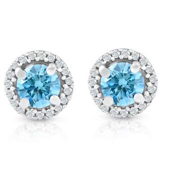 Pompeii3 5/8 Ct Halo Blue Lab Created Diamond Studs 10K White Gold Earrings