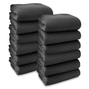 Sure-Max Moving & Packing Blankets - Heavy Duty Pro - 80" x 72" (90 lb/dz weight) - Professional Quilted Shipping Furniture Pads Black - 1 of 4