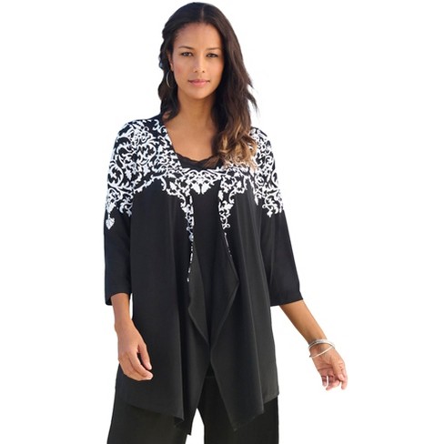 Roaman's Women's Plus Size Ultrasmooth Fabric Cardigan And Tank Set - image 1 of 4