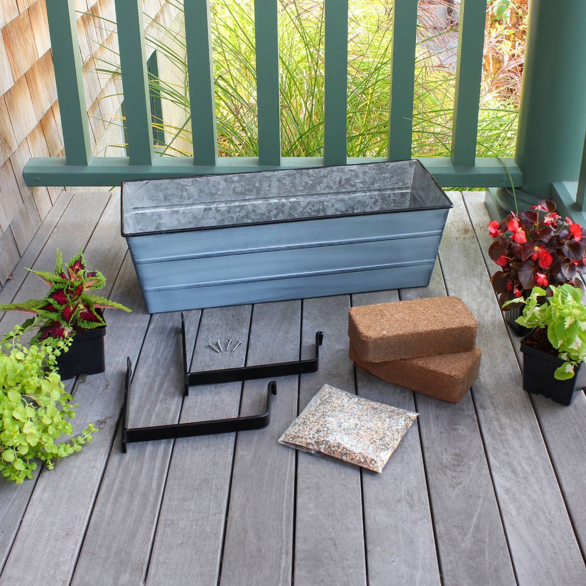 ACHLA Designs Medium Nantucket Rectangular Galvanized Steel Outdoor Planter Box with Mounting Bracket Blue - thumbnail 5