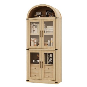 CuisinSmart 72in Tall Arched Bookcase, Glass Door Arched Cabinet with 2 Drawers, Freestanding Display Storage Cabinet for Living Room, Bedroom - 1 of 4