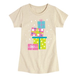 Girls' - Instant Message - Colorful Presents Fitted Short Sleeve Graphic T-Shirt - 1 of 4