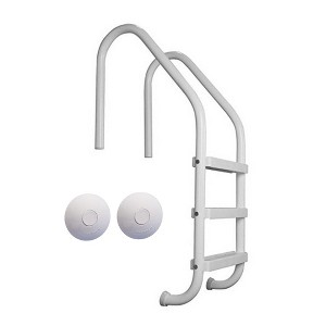 Saftron Step Polymer Finish Inground Pool Ladder, White & Saftron ASC-W Pool Ladder and Railing Anchor Socket Winter Cover, White (2 Pack) - 1 of 4