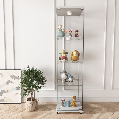 Display Cabinet with LED lights, Tempered Glass Antique Storage Cabinet Bookshelf for Living Room and Bedrooms -ModernLuxe