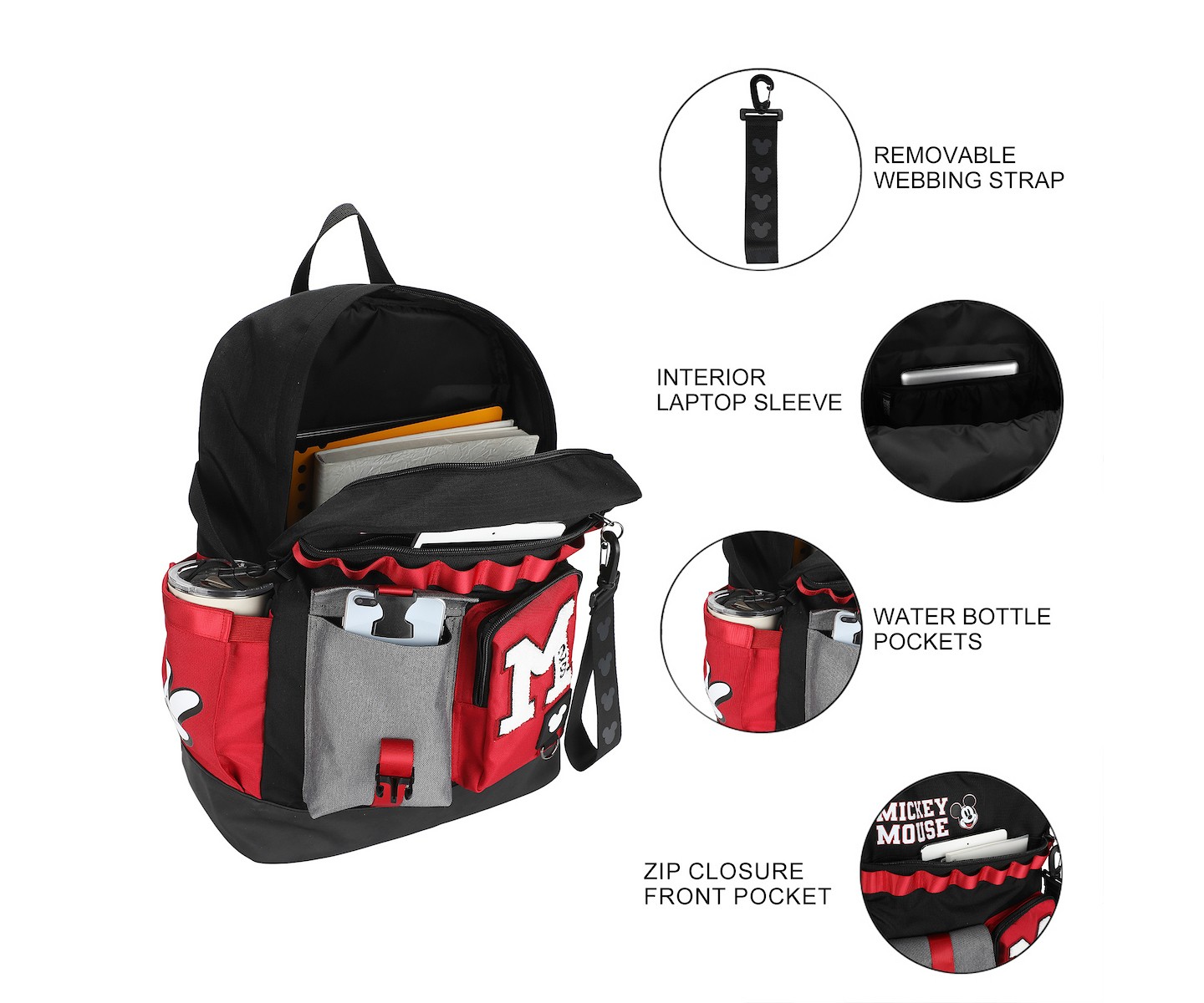 Рюкзак Disney Mickey Mouse M 18.5" Adult Black & Red, цвет: Чёрный — фото 4