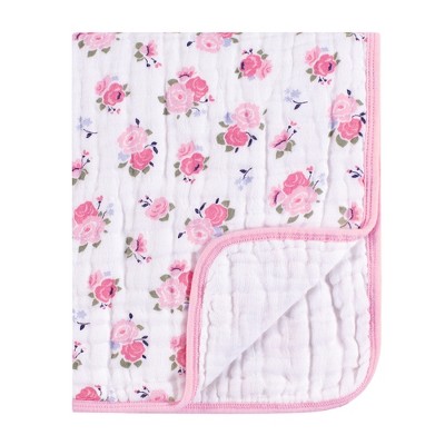 Luvable Friends Baby Girl Cotton Muslin Tranquility Quilt Blanket, Floral, One Size