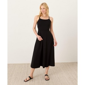 black cotton dress target Pact Women's Organic Cotton Fit & Flare Midi Dress Regular Black Regular Small