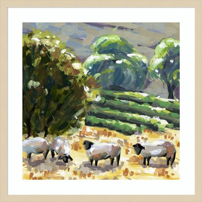 Melissa Wang Sheep in Summer I Natural Wood Framed Print