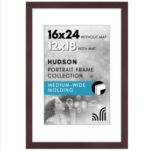 Americanflat 16x24 Poster Frame with Polished Plexiglass - Use as 12x18 Frame with Mat or 16x24 Frame Without Mat - Hudson Collection - Mahogany - 1 of 4