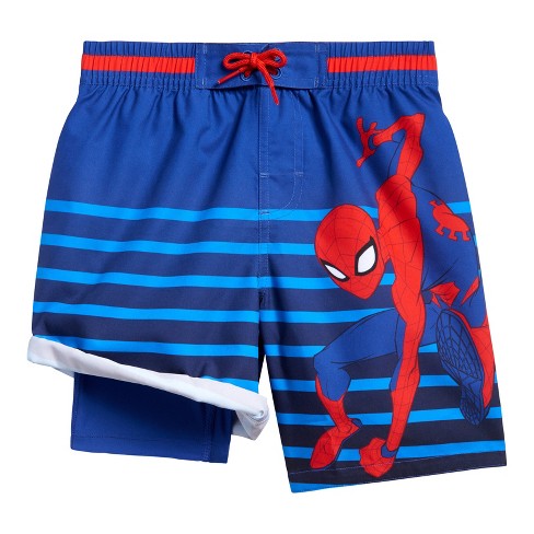 Marvel Spider Man Toddler Boys Compression UPF 50 Swim Trunks Blue Stripes 4T