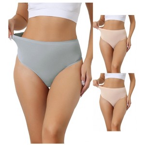 Allegra K Women's High-Waisted Tummy Control Stretch T-back Breathable Comfortable Thongs 3 Packs - 1 of 4
