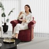 360° Swivel Boucle Barrel Chair, Upholstered Armchair with Gold Metal Legs, Comfortable Round Accent Chair for Living Room - Koiai - 3 of 4