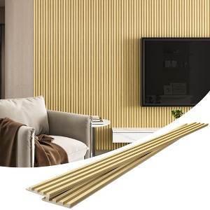 4 Packs 94.5” x 5.7” Solid Wood Panels for Wall, Acoustic Wood Slat Wall Panels for Interior Wall Decor，TV Background, Living Room - 1 of 4