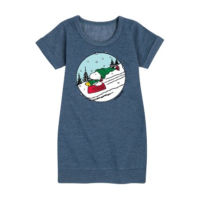 - Peanuts - Snoopy Woodstock Sled Graphic Short Sleeve Fleece Dress