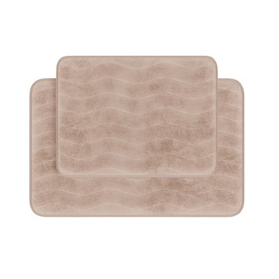 Hastings Home Memory Foam Bathroom Mats With Microfiber Top and Nonslip Absorbent Runner - Set of 2, Taupe