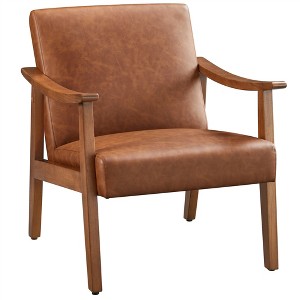 Yaheetech Modern Faux Leather Upholstered Armchair Accent Chair With Solid Wood Legs Light Brown Target