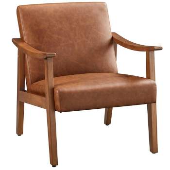 Yaheetech Modern Faux Leather Upholstered Armchair Accent Chair with Solid Wood Legs