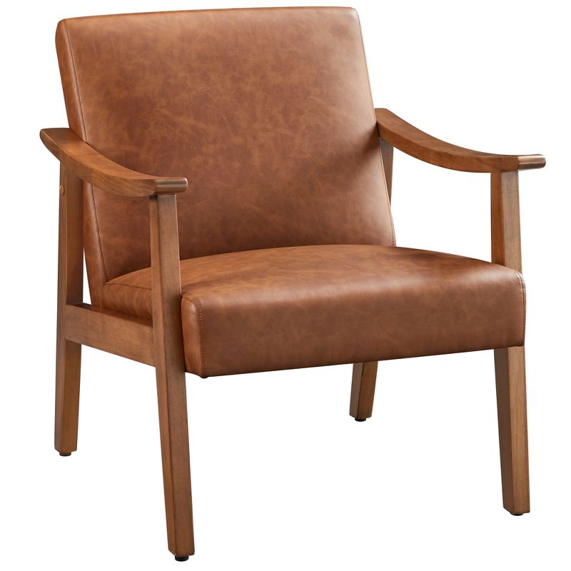 Yaheetech Modern Faux Leather Upholstered Armchair Accent Chair with Solid Wood Legs, 1 of 13