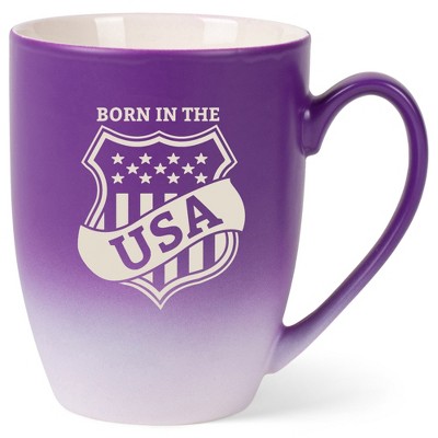 100 North United States of America 10 Ounce Purple and White Two Toned Ombre, Comfortably Fits Your Hands, Ceramic Tea Coffee Cup Mug, Born In The USA