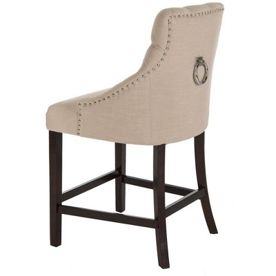 Eleni Beige Linen Tufted Wingback Counter Stools, Set of 2