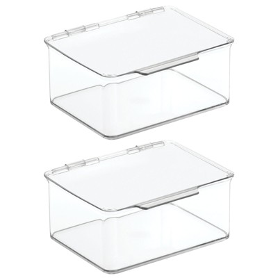 mDesign Plastic Stackable Divided Battery Storage Organizer Box, 2 Pack - Clear