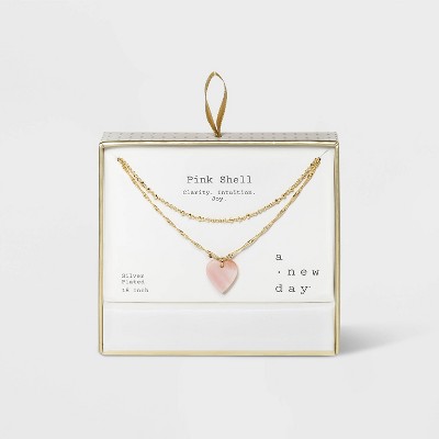 Silver Plated Pink Shell Faux Layered Heart Necklace - A New Day™ Pink