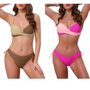 INSPIRE CHIC Women's Front Cross Contrast Color Top Triangle Bottoms Swimwear Bathing Bikini Suits 2 Sets - 1 of 4