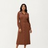Anna-Kaci Women's Long Sleeve Button Front Midi Dress with Belted Waist and Trimmed Collar - 2 of 4