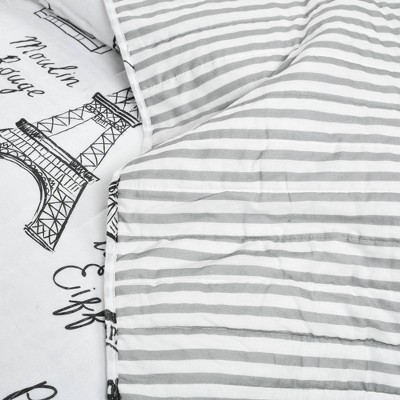 Paris France Black Standard Cotton 320 TC Reversible 3 Piece Quilt Set (Set of 3)