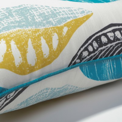 Set of 2 Teal and Citron Leaf Block Rectangular Throw Pillows