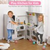 TROPOW Corner Play Kitchen for Kids, Wooden Kitchen Playset w/Cooking Stove,Oven,Sink, Microwave ,Washing Machine Pretend Cooking Toys ,WHITE - 2 of 4