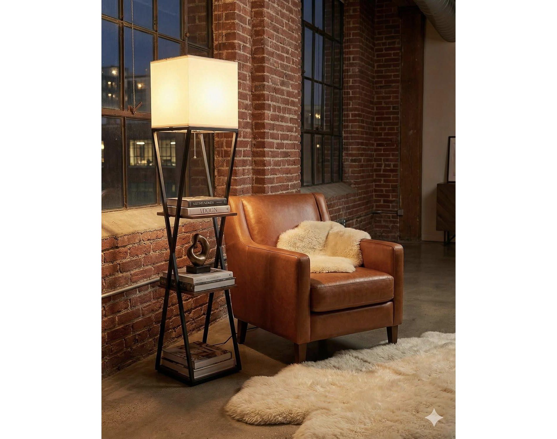 Rosary Blenn 61" Floor Lamp with Shelves – Modern Farmhouse 3-Tier Standing Light