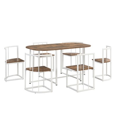 NicBex 7-Piece Dining Table Set for 6,Modern 31.5 Inch Kitchen Table & 6 Upholstered Dining Chairs with Metal Frame