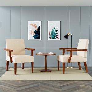 Fabric Accent Arm Chair Set of 2 with Round Wood Side Table, Contemporary Chairs for Living Room, Bedroom, or Office - 1 of 4