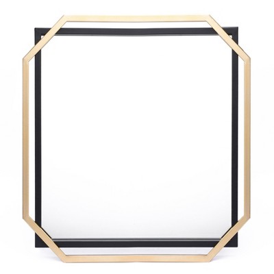Square Gold and Black Metal Floating Frame Wall Mirror