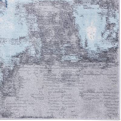 Gray and Blue Abstract Synthetic Area Rug 4x5