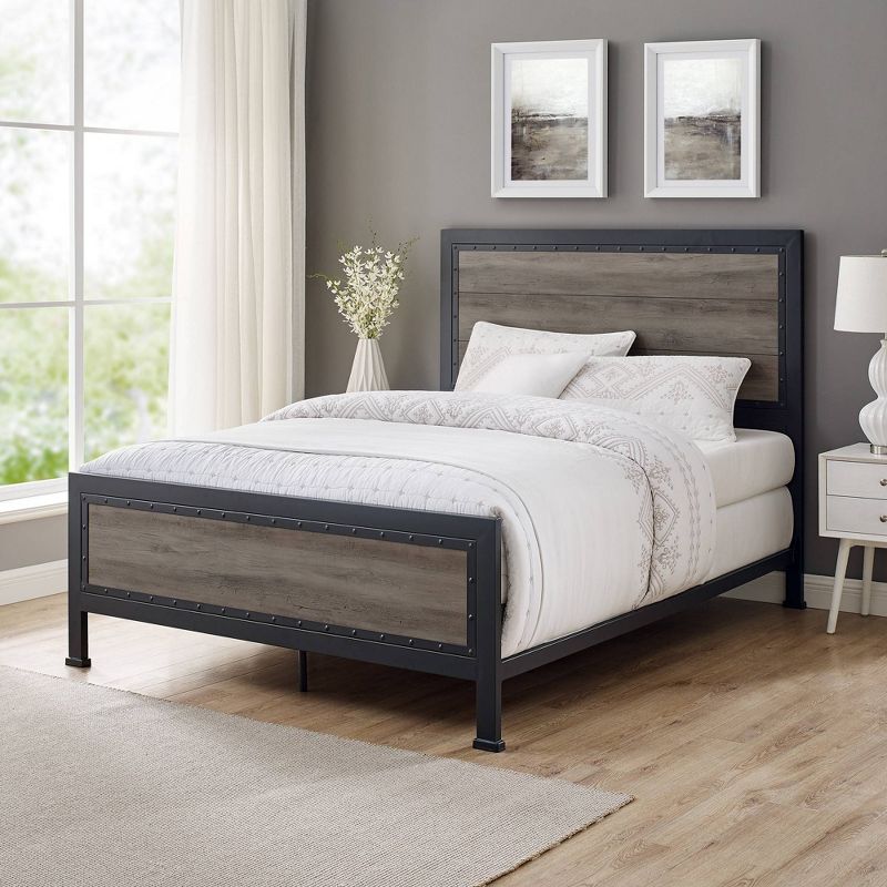 Queen Industrial Wood and Metal Bed - Saracina Home, 3 of 7