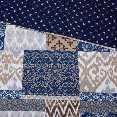 Laura Twin Blue Cotton Reversible Quilt Set