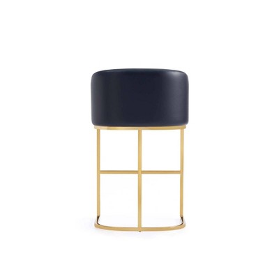 Black Leather and Gold Metal Counter Height Barstools, Set of 2